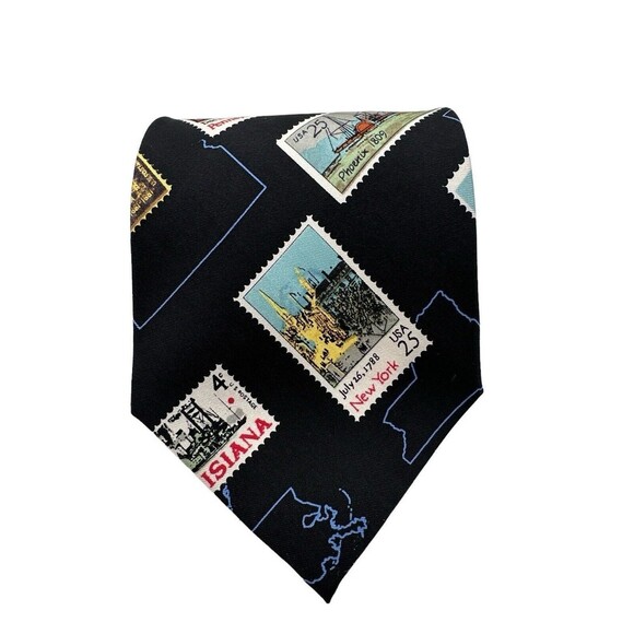 VTG Nicole Miller Silk Necktie Mens‎ Black Novelty State Stamps USA 57"x 4" NWT - Picture 15 of 15